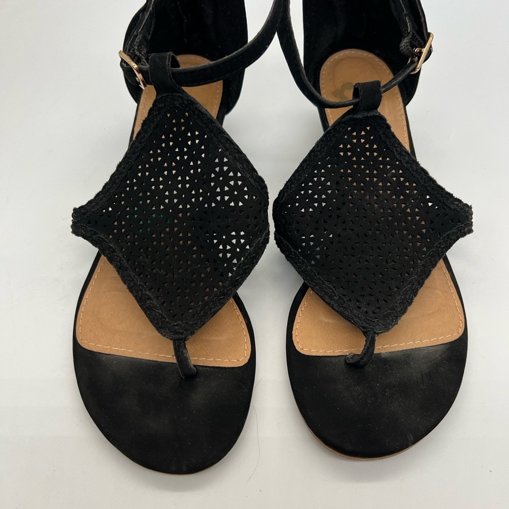 Black Laser-Cut Women's Ankle-Strap Sandals